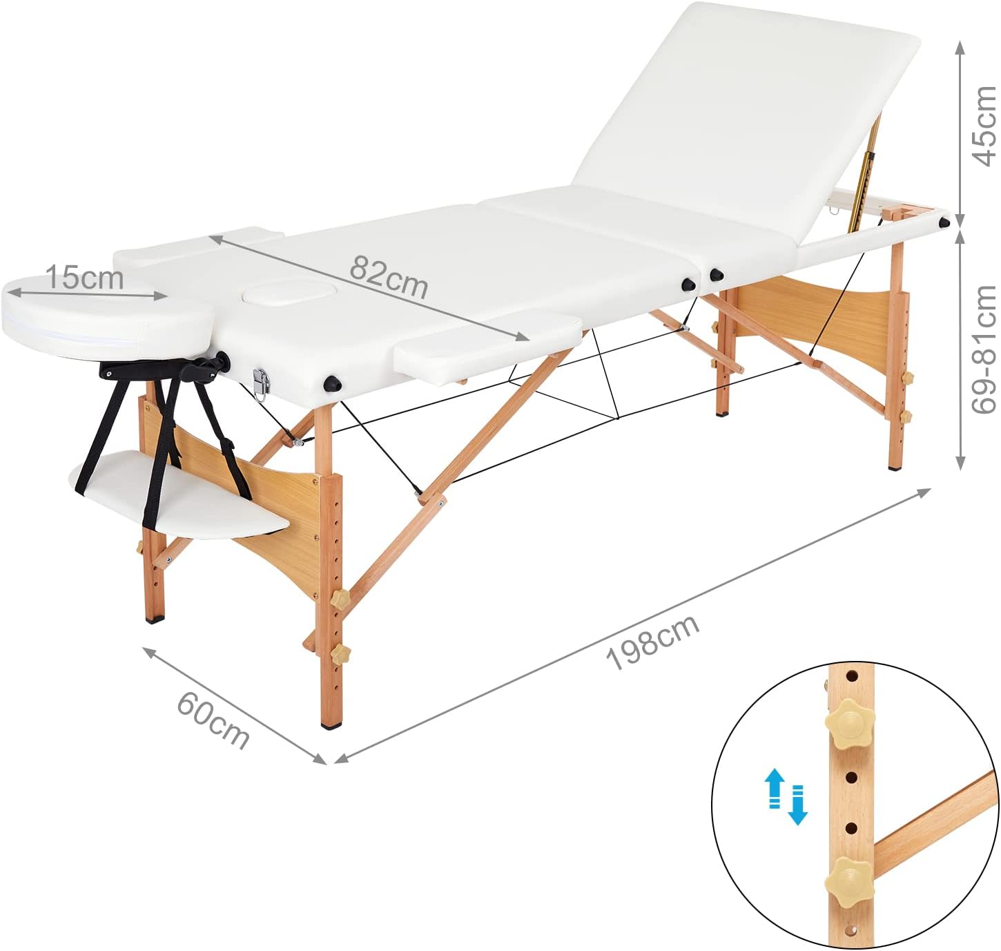 Mondeer table de massage pliante 3 sections bois rembourrage 7cm