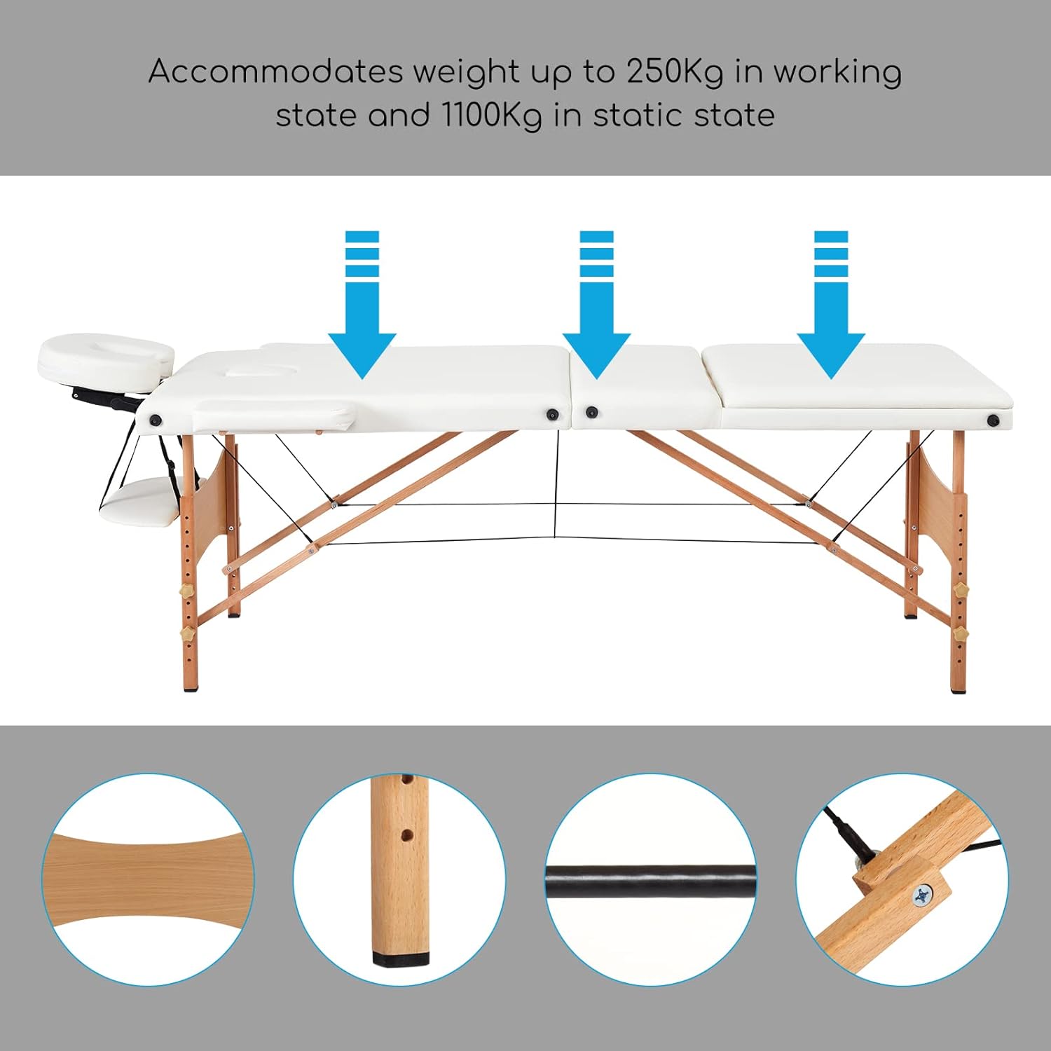 Mondeer table massage pliante vue d'ensemble structure bois