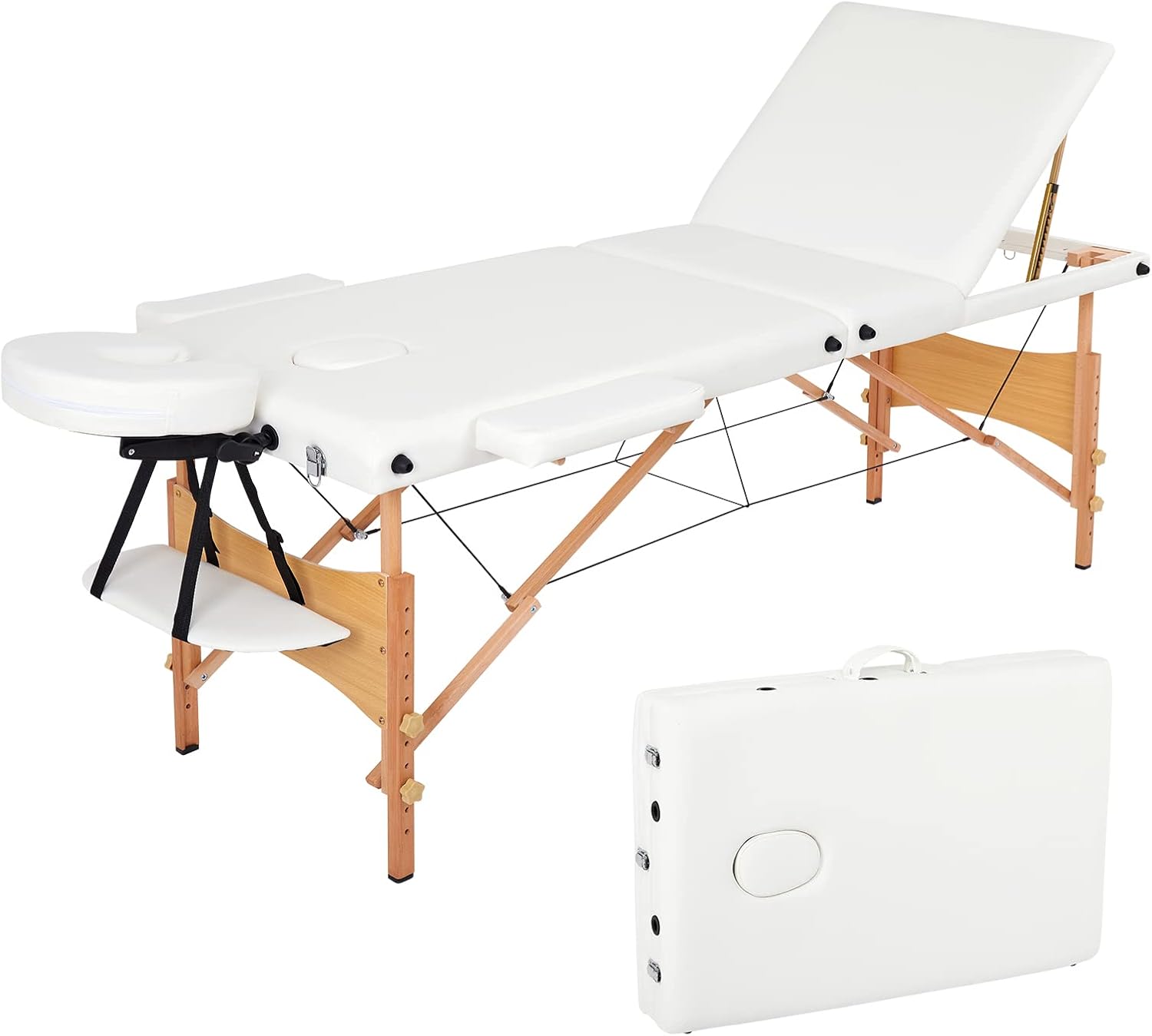 Mondeer table massage pliante simili cuir PU blanc charge 250kg