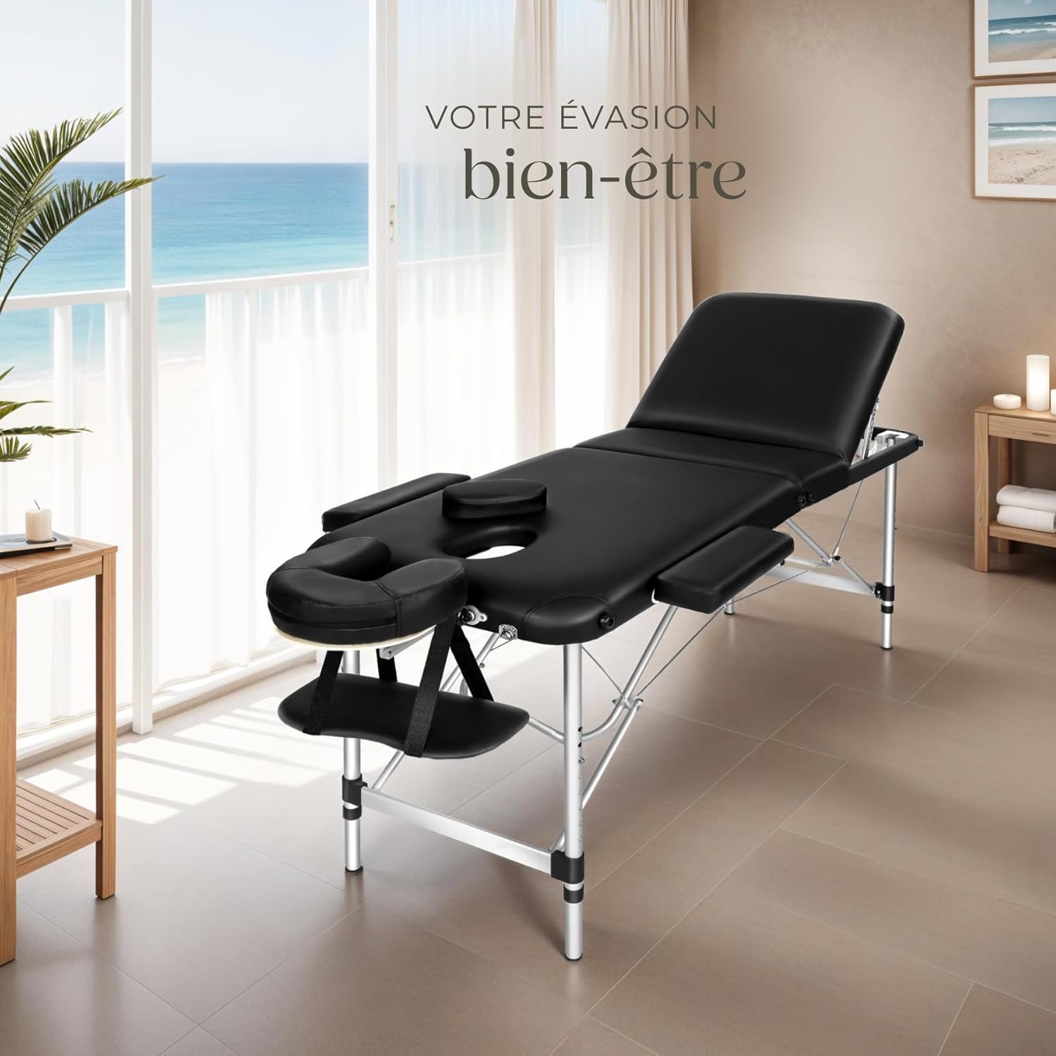 tectake table de massage pliante 3 zones aluminium
