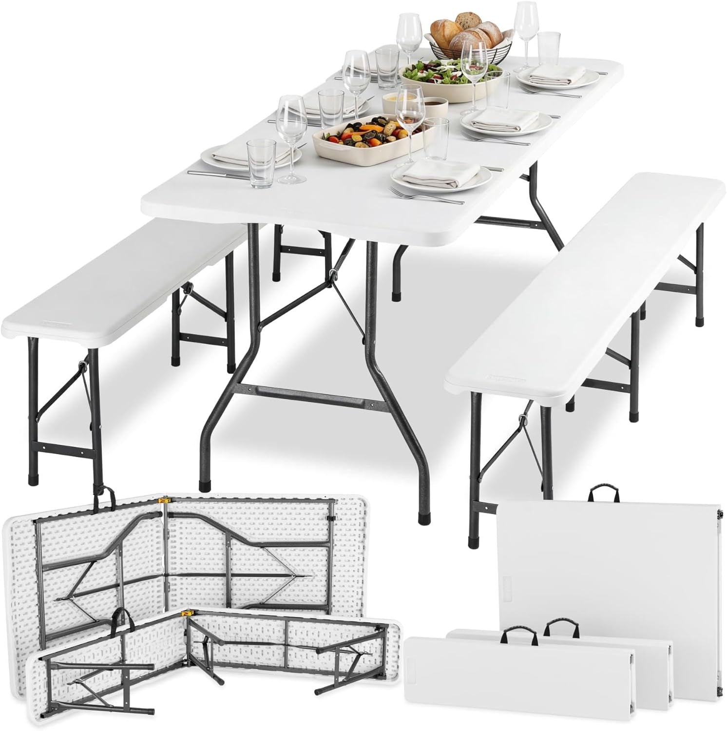 tectake Table Pliante + 2 Bancs pliants - vue 5