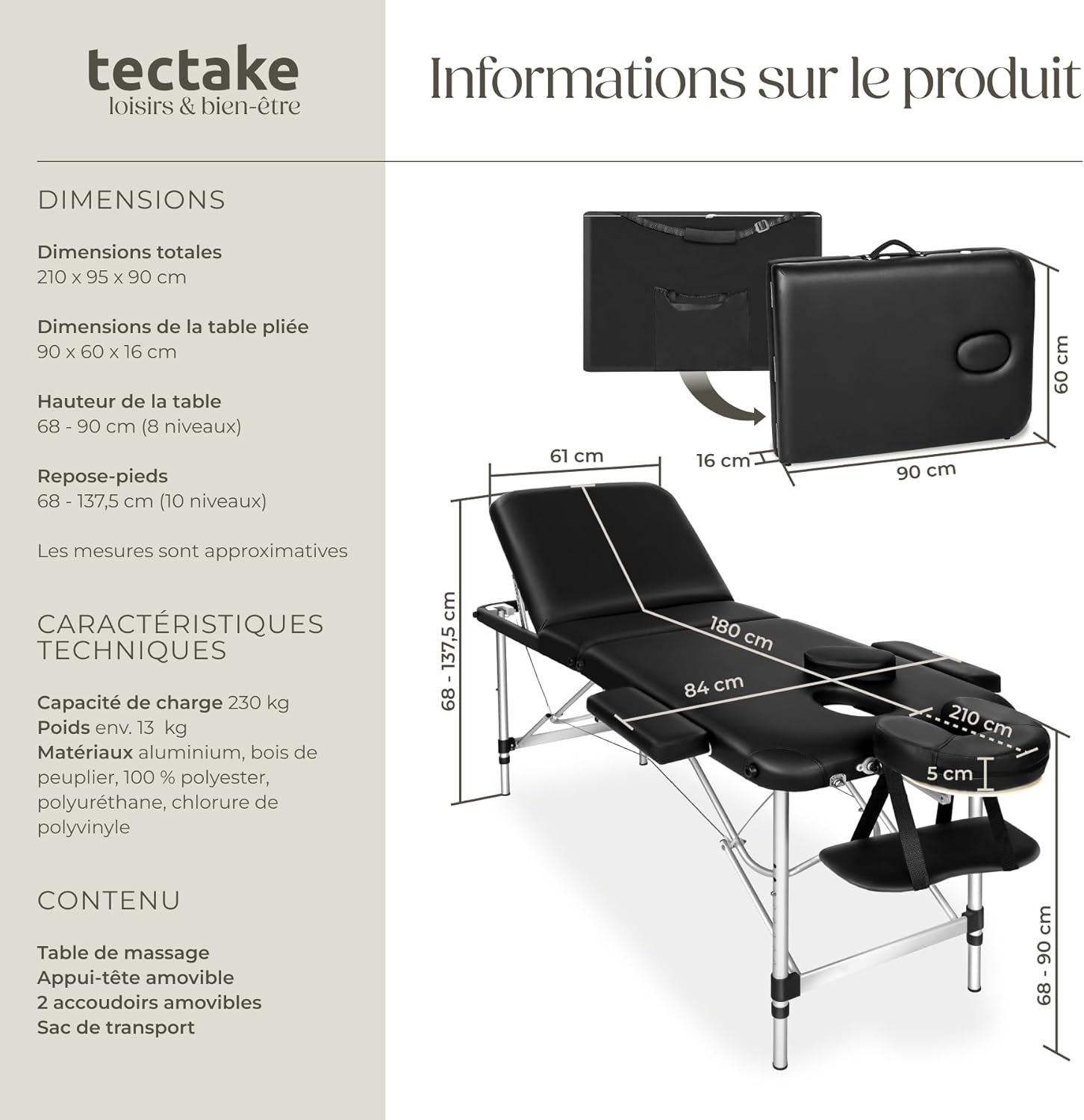 tectake table massage pliante rembourrage vinyle imperméable