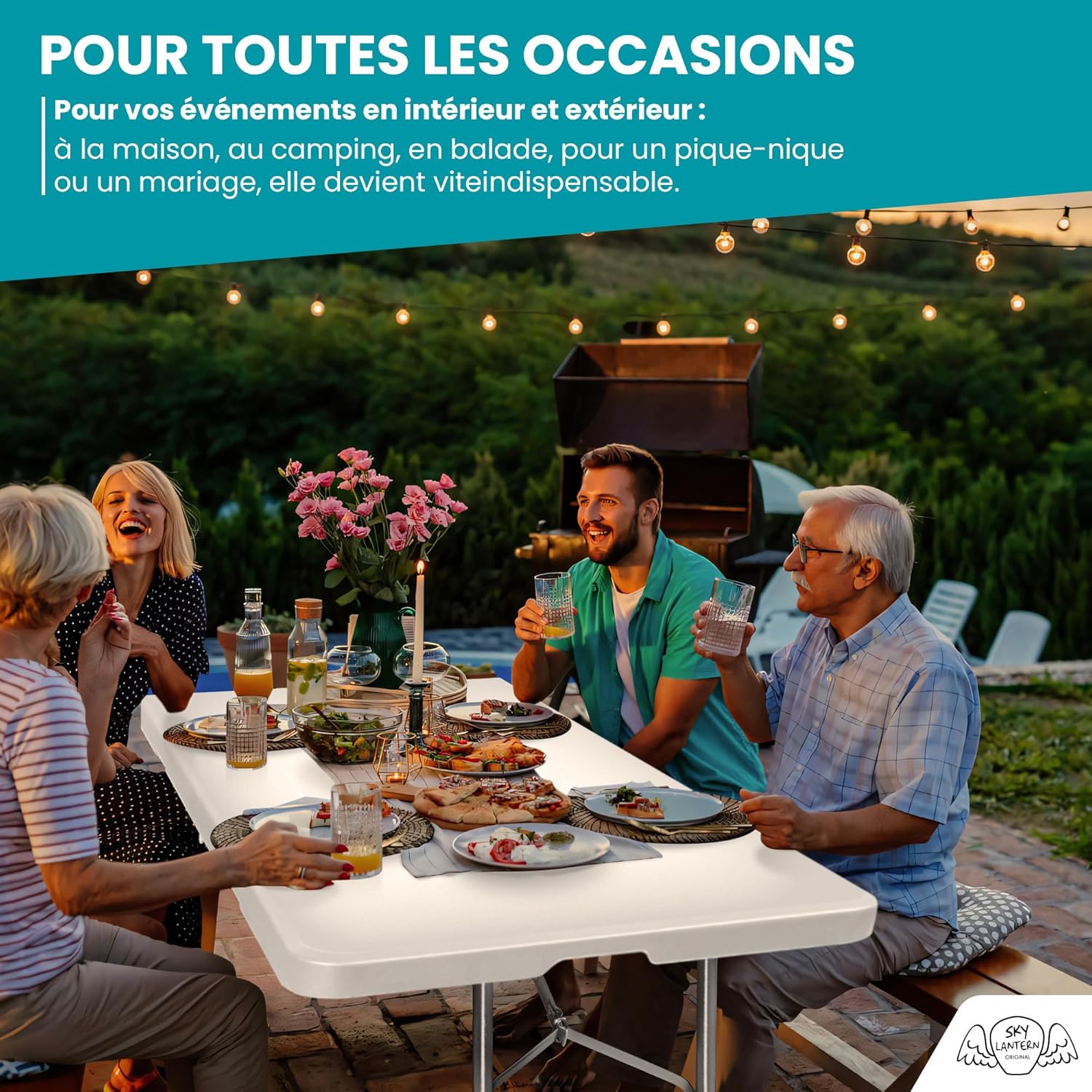 SKYLANTERN Table Pliante 180x75cm Gris Clair - vue 5