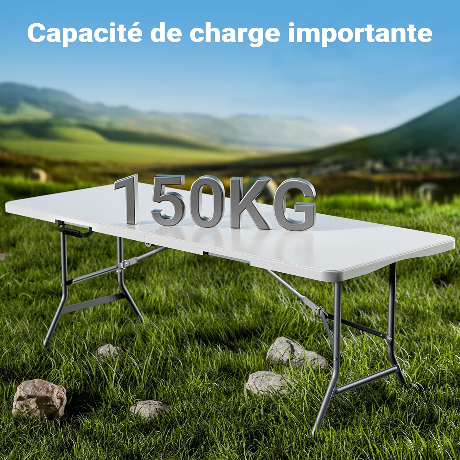 WilTec Table de Camping Pliante 180x75cm - vue 2