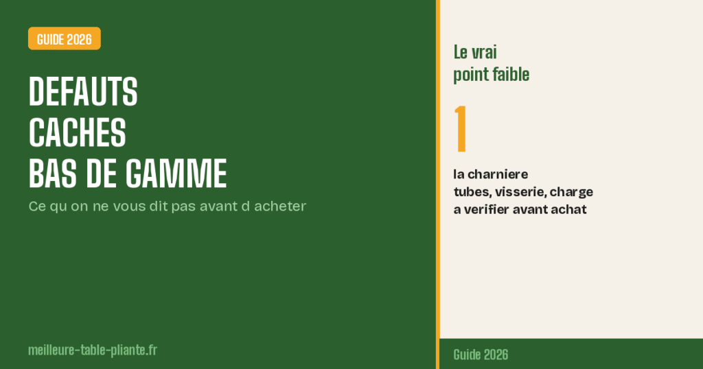 Defauts caches d une table pliante bas de gamme : signaux a reperer 2026