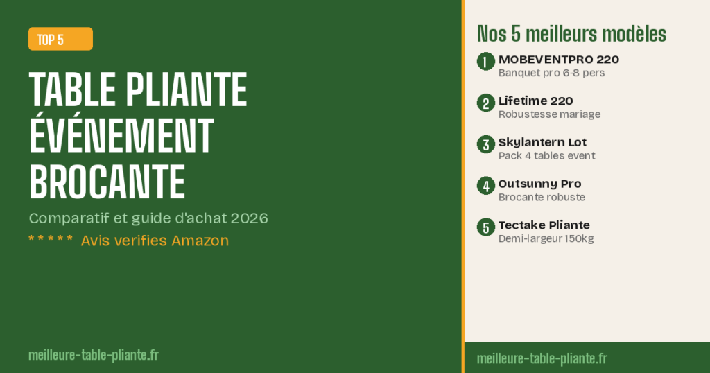 Table pliante événement banquet pro installée pour mariage et brocante en extérieur