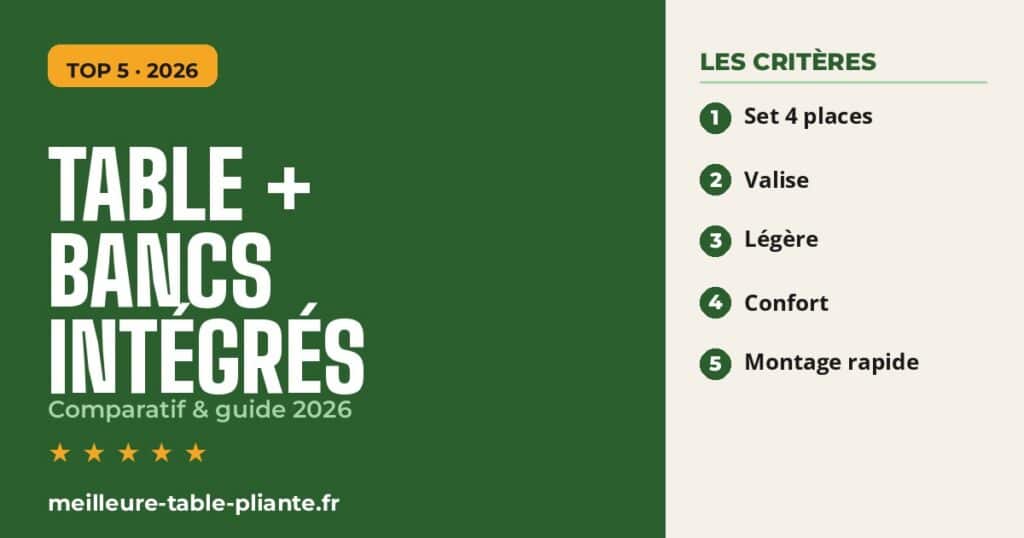Table pliante avec bancs intégrés : illustration du guide 2026
